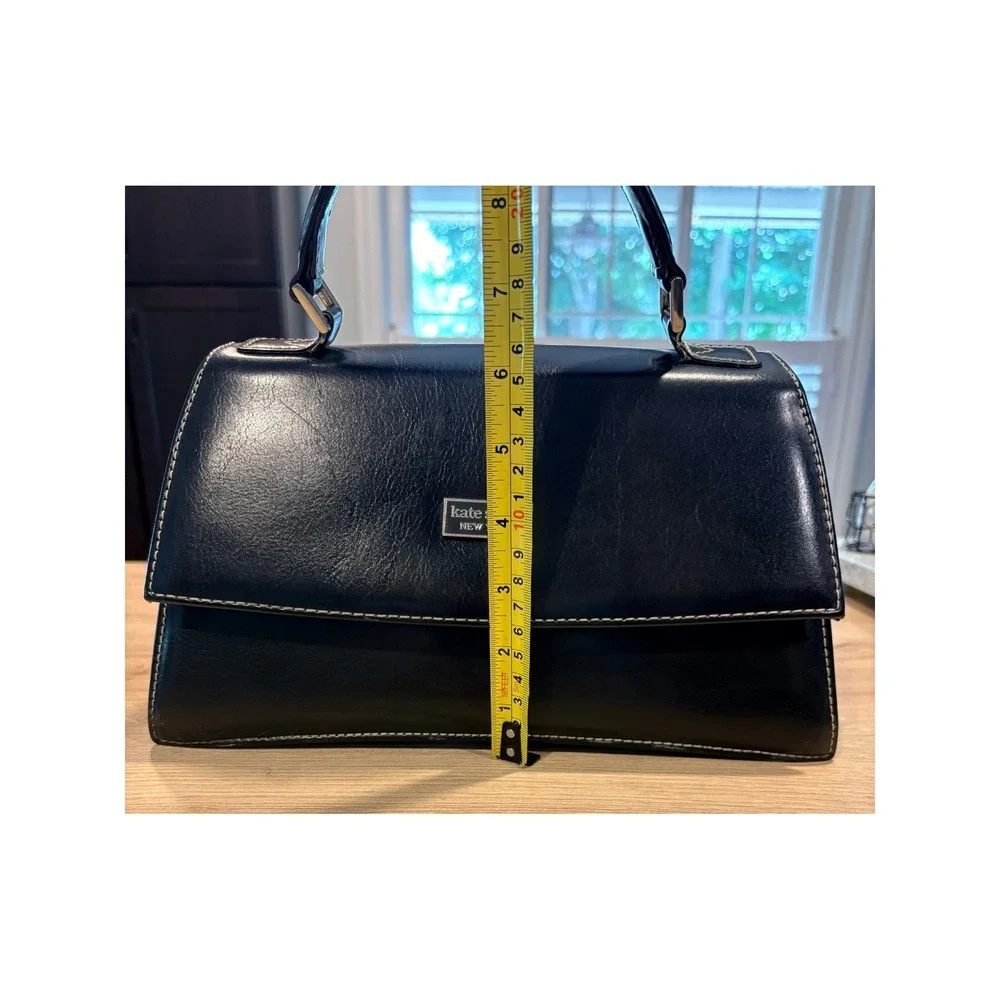 Kate Spade New York Black Leather Top Handle Bag Contrast Stitch Vintage Satchel